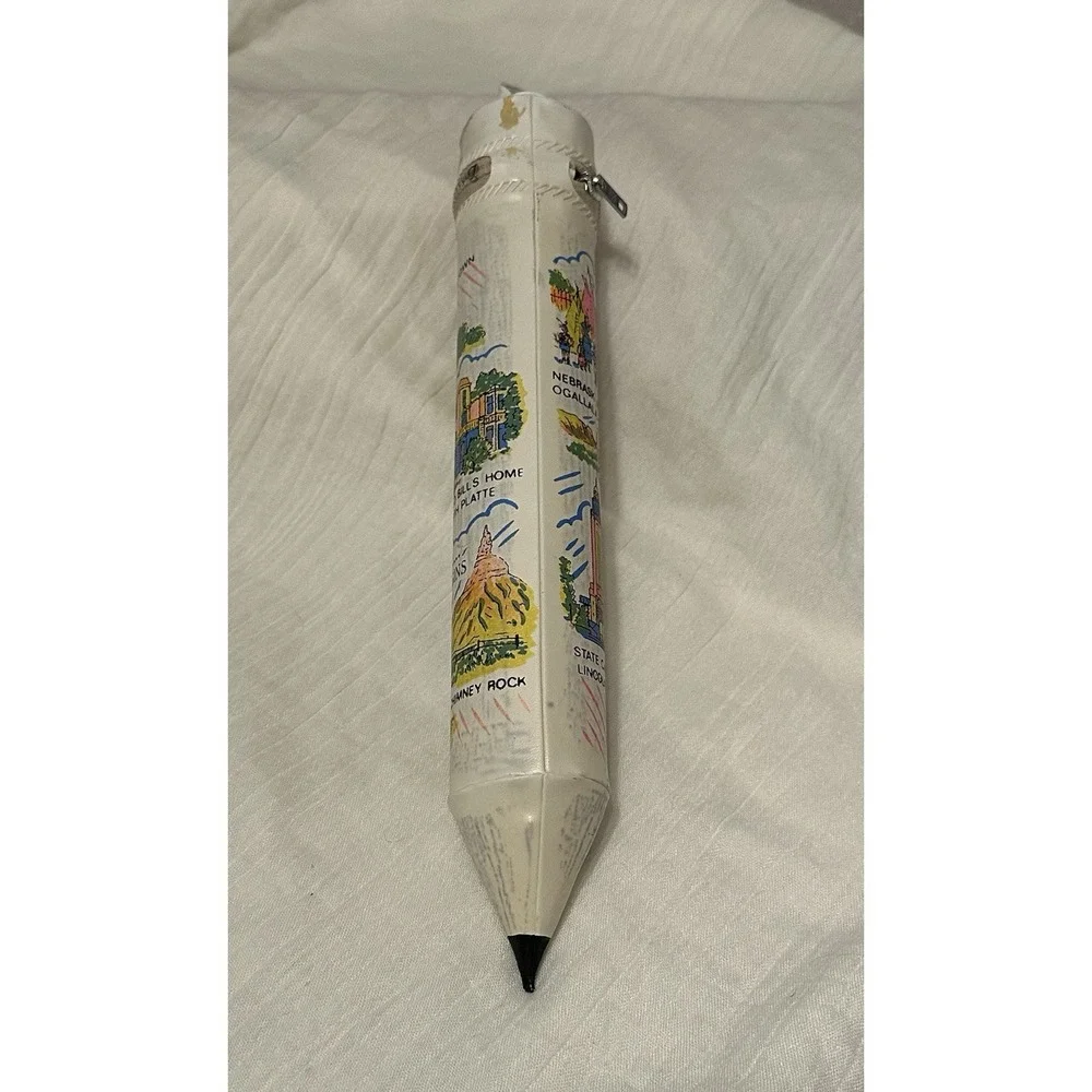 Vintage Nebraska Souvenir Pencil Case White‎ – Lincoln State Capitol Retro 1970s